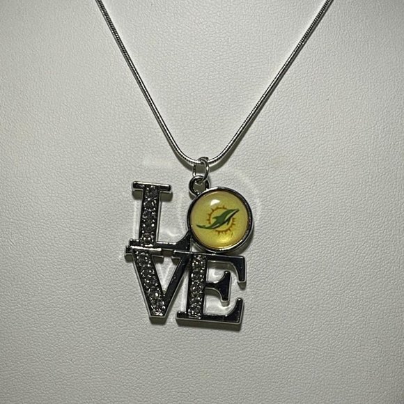 Miami Dolphins NFL LOVE Charm Necklace NEW!! - Picture 2 of 3